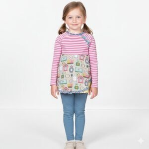 Matilda Jane Pink Mixed Print Knit Top Girls Size 4 Clocks Long Sleeve